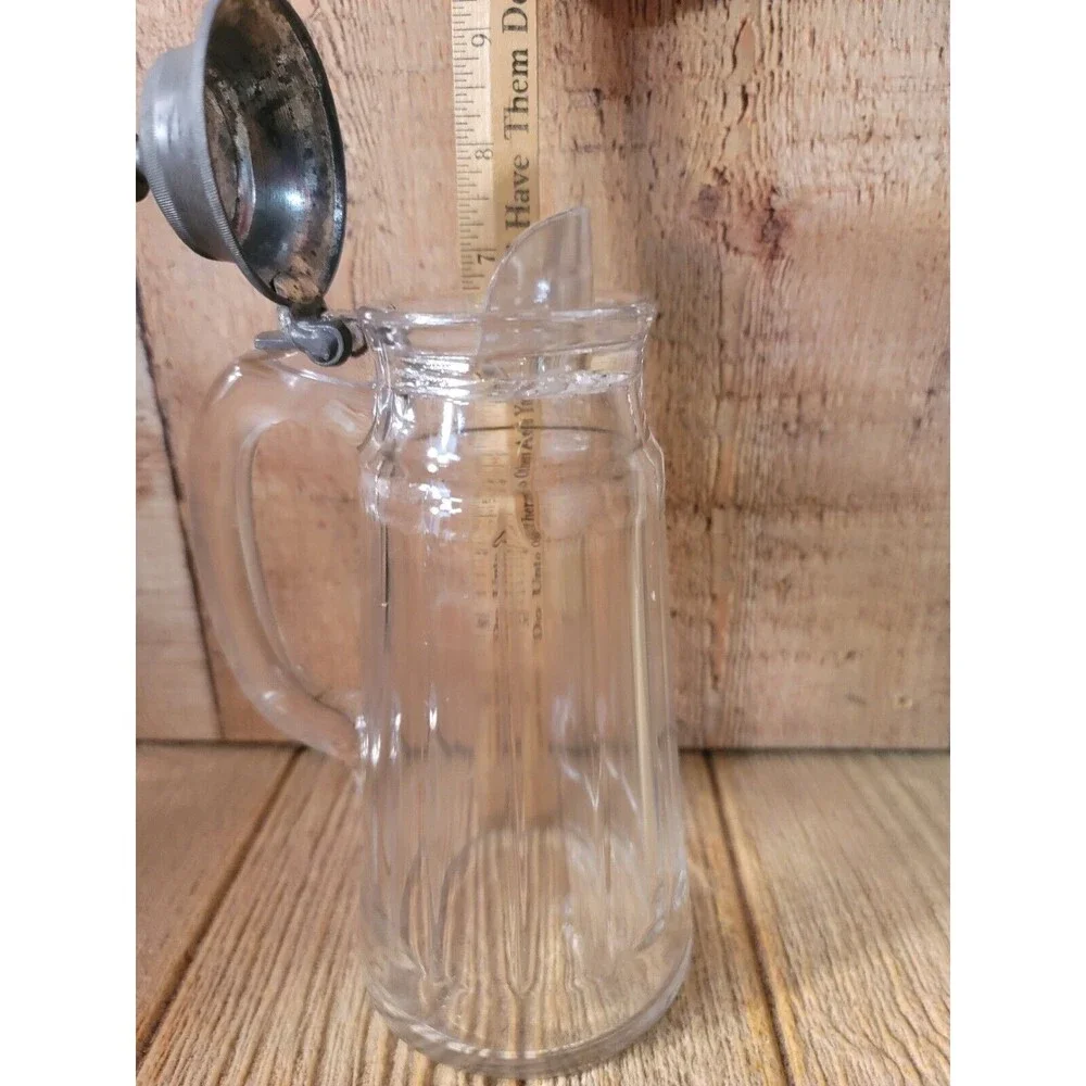 Vintage GLASS Lidded Lid Syrup Pitcher Ribbed Columns